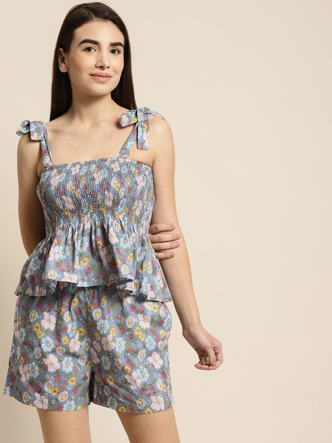 

ADORENITE Women Blue Printed Night suit