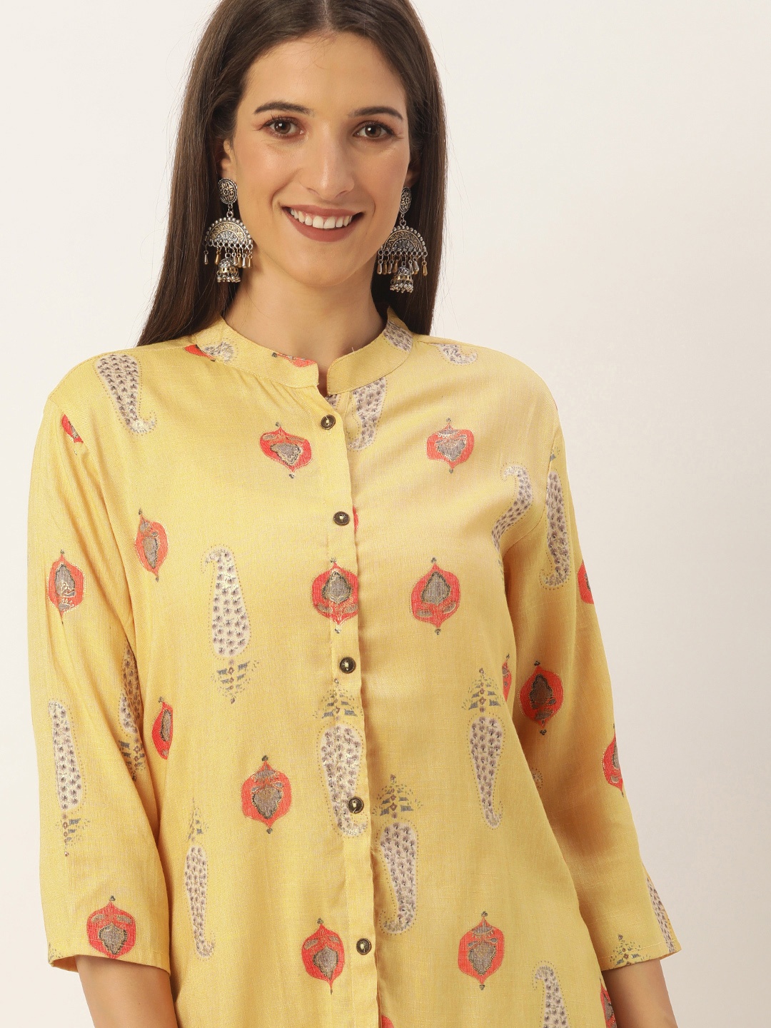 

SWAGG INDIA Women Mustard Yellow Ethnic Motifs Foil Printed Kurta