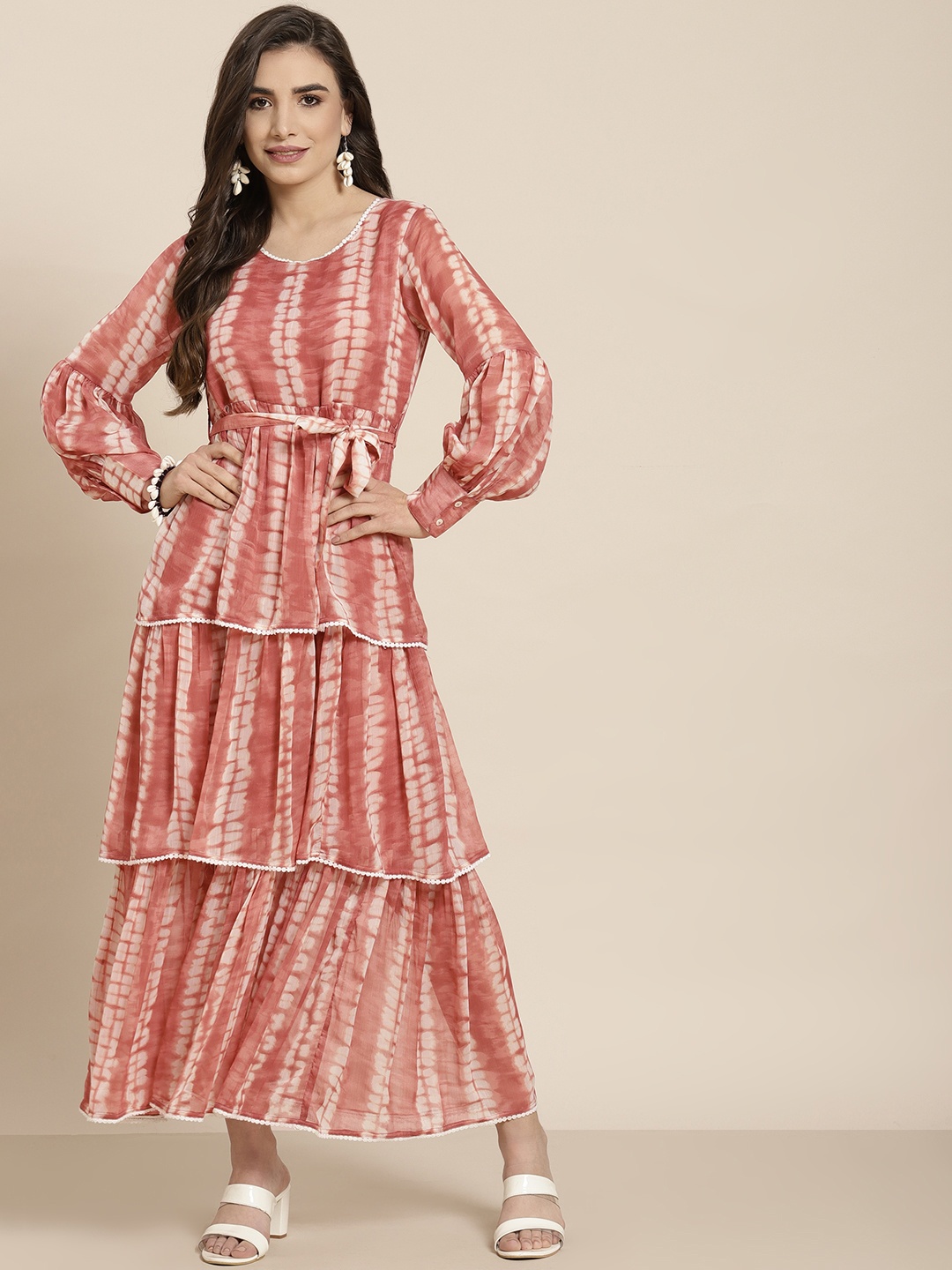 

Juniper Rust & Off White Tie and Dye Chiffon Tiered Maxi Dress
