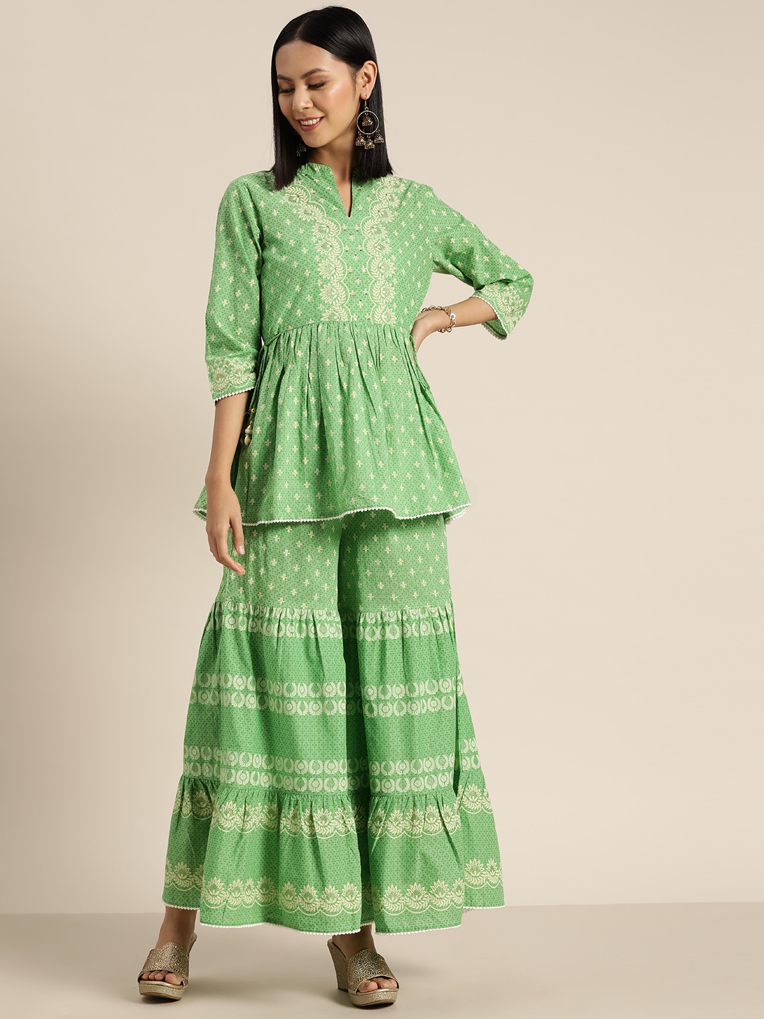 

Juniper Women Printed Tunic With Palazzos, Green
