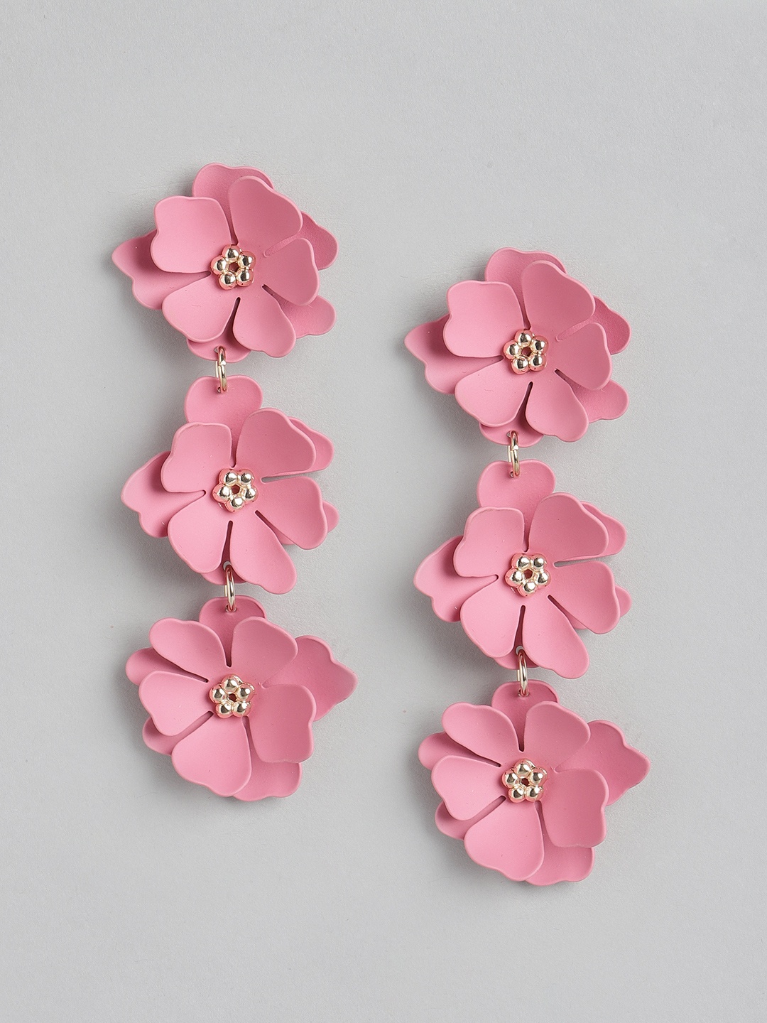

Forever New Pink Floral Enameled Drop Earrings
