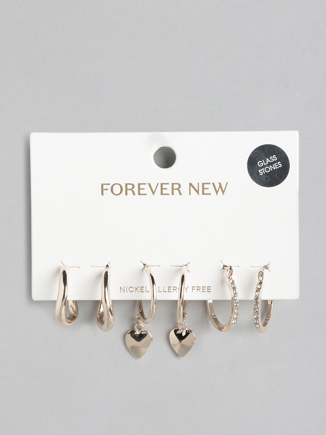 

Forever New Pack of 3 Geometric Hoop Earrings, Rose gold