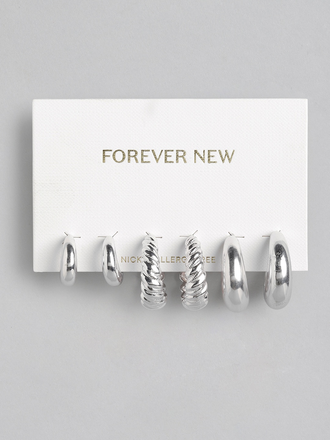 

Forever New Pack Of 3 Silver-Plated Anastasia Chunky Fashion Half Hoop Earrings