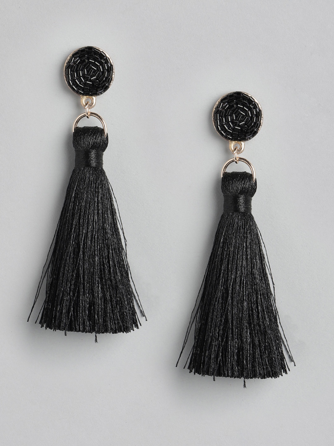 

Forever New Black Geometric Tasselled Drop Earrings