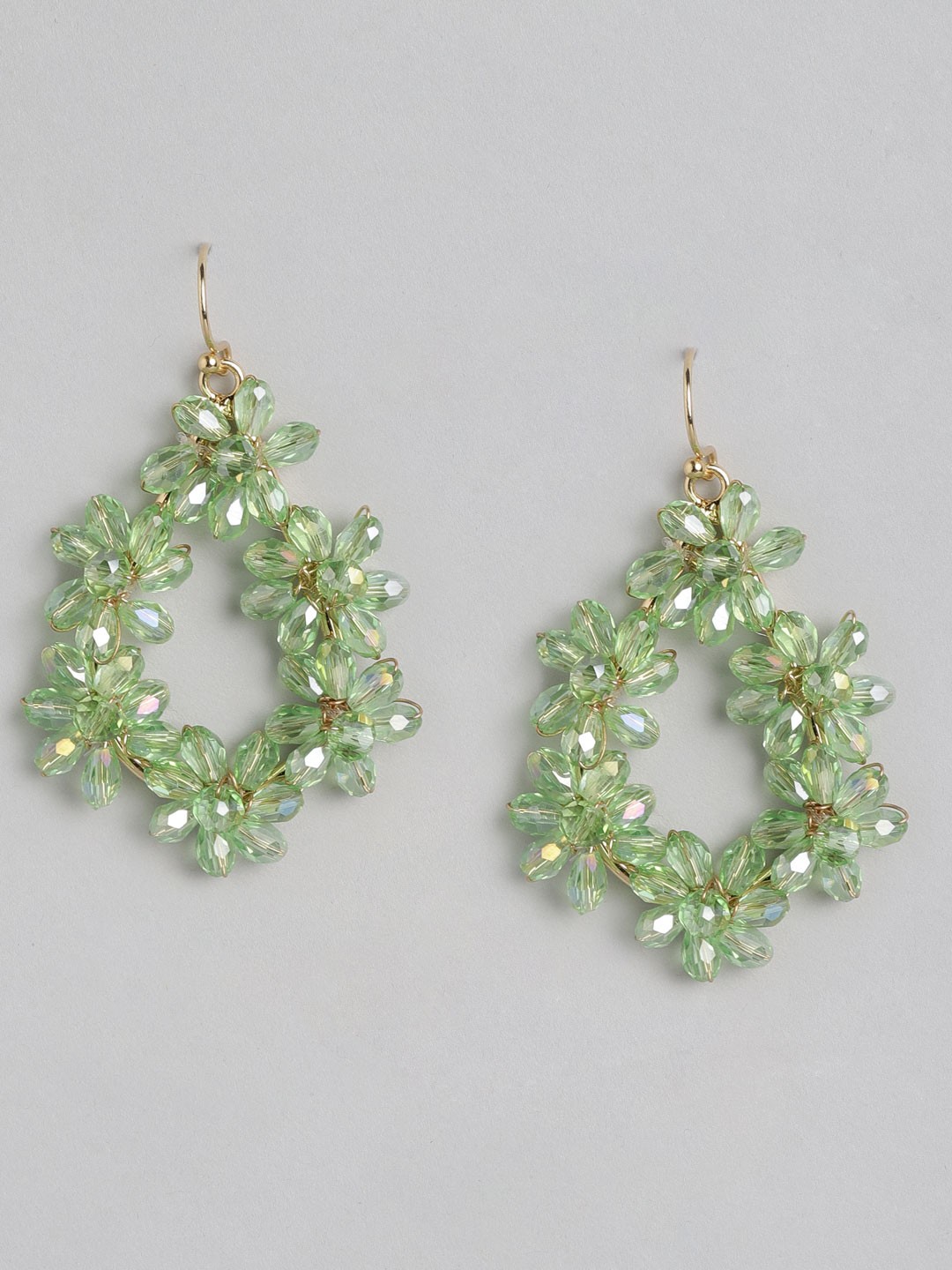 

Forever New Gold-Toned & Sea Green Stone Studded Teardrop Shaped Drop Earrings