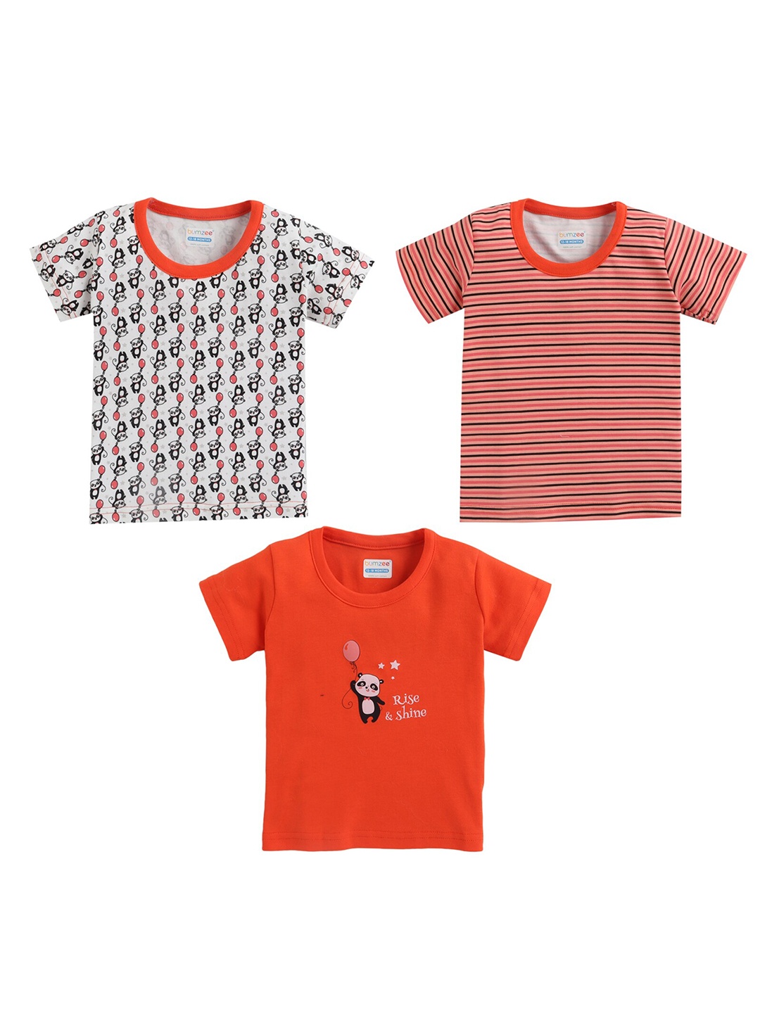 

BUMZEE Set Of 3 Boys Coral & White Striped T-shirt
