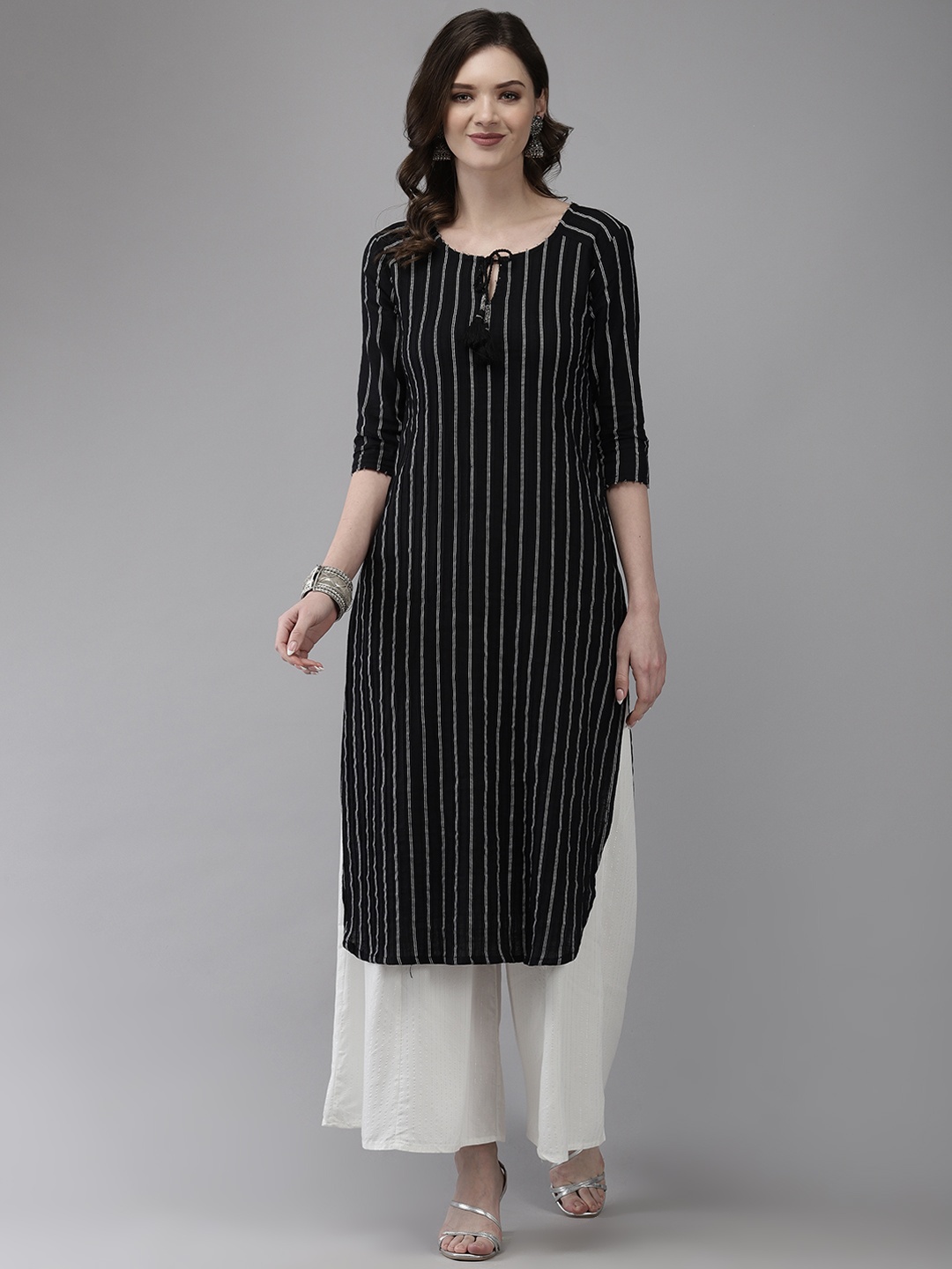 

Ishin Women Black Embroidered Pathani Kurta