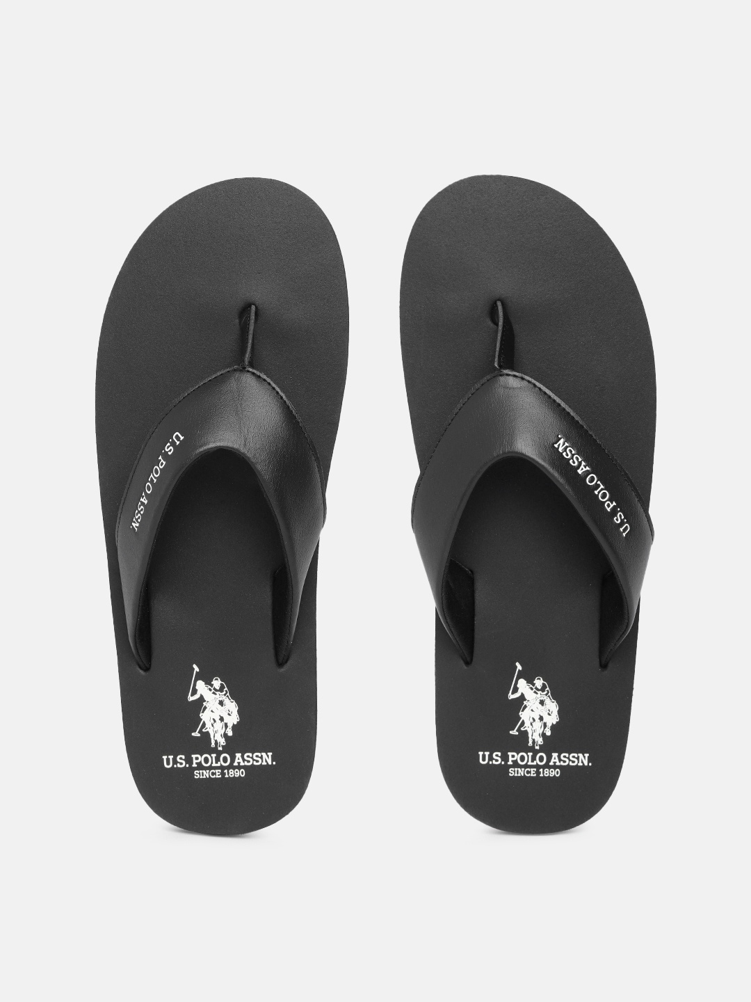 

U.S. Polo Assn. Men Brand Logo Print Thong Flip-Flops, Black