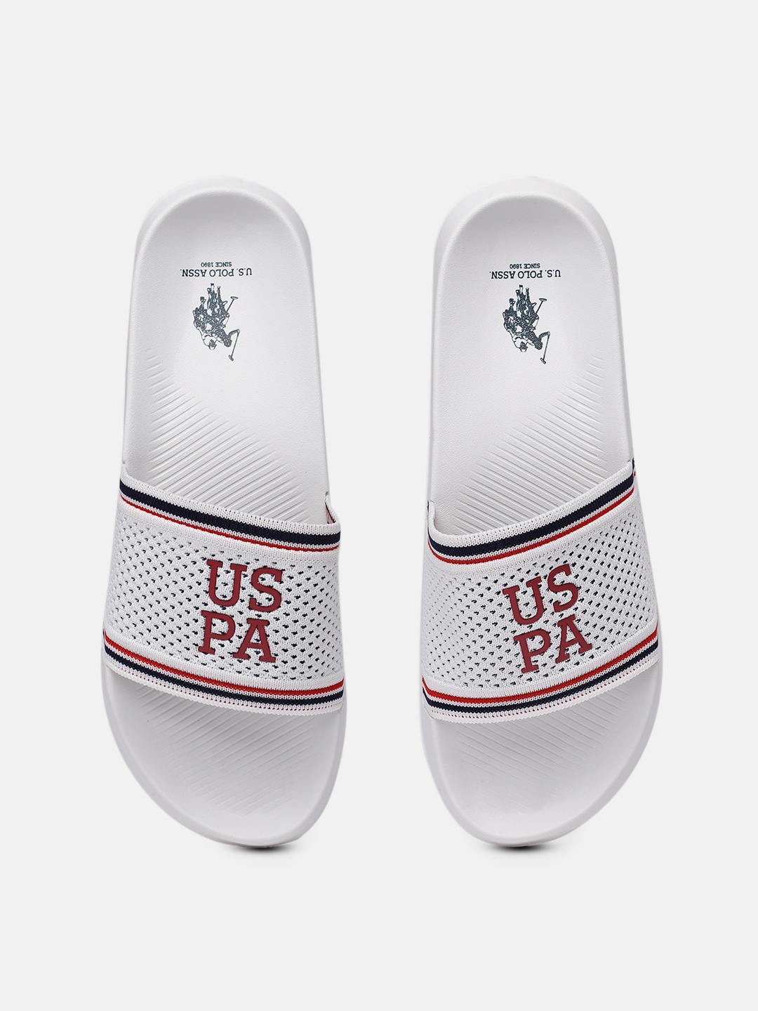 

U.S. Polo Assn. Men White Breyton 2.0 Self Design Synthetic Sliders with Applique Detail