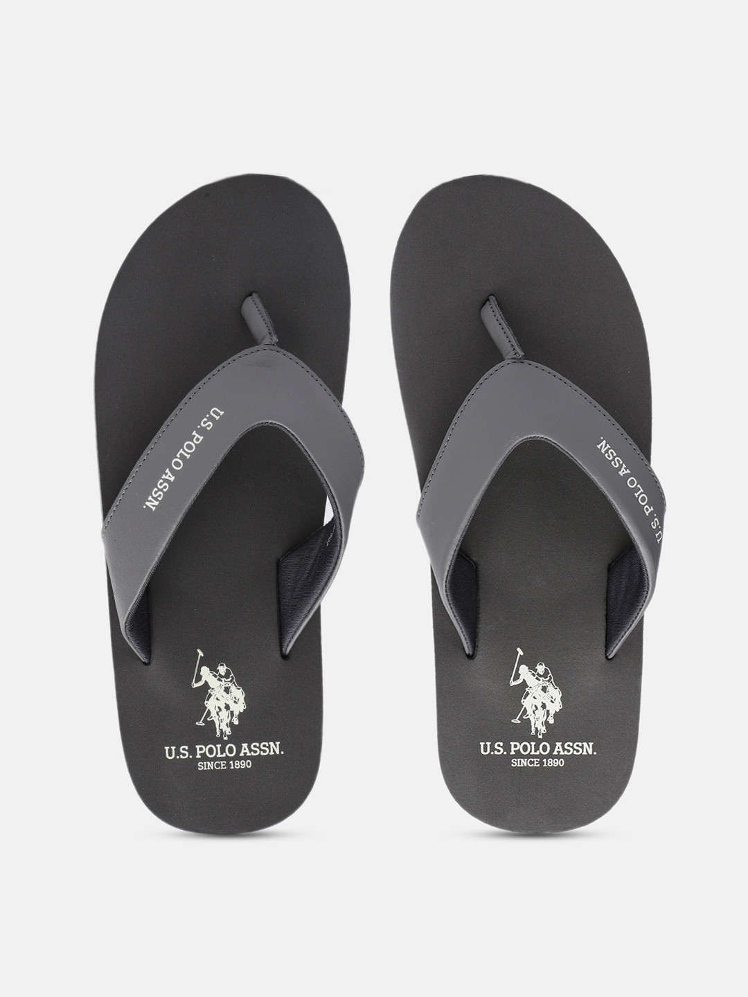 

U.S. Polo Assn. Men Grey Brand Logo Printed Thong Flip-Flops