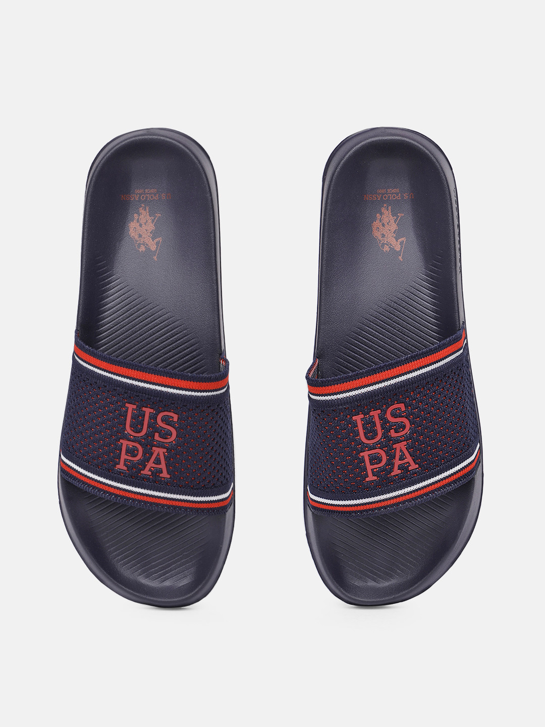 

U.S. Polo Assn. Men Navy Blue & Red Breyton 2.0 Self Design Applique Synthetic Sliders