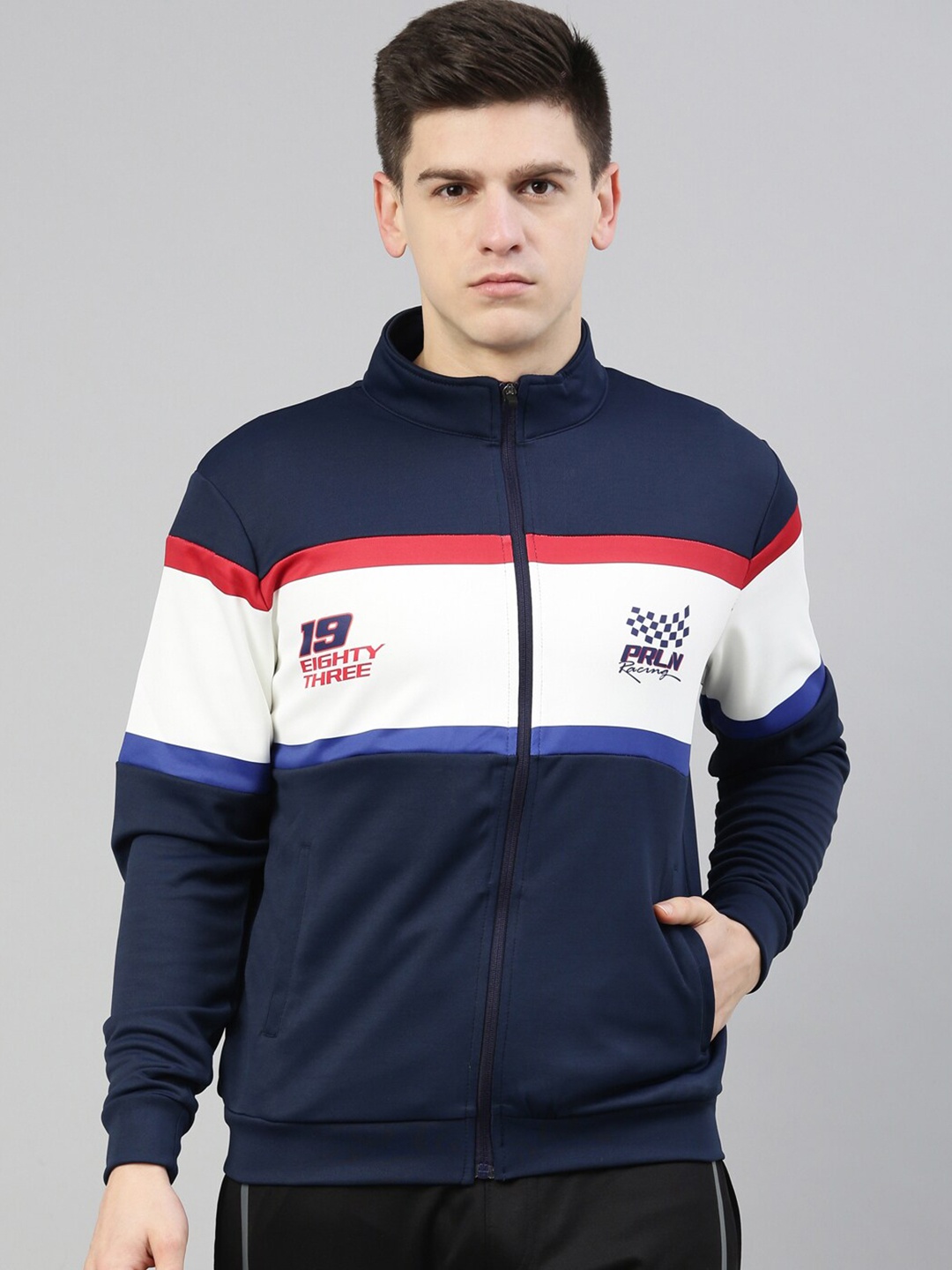 

Proline Men Navy Blue Colourblocked Sweatshirt