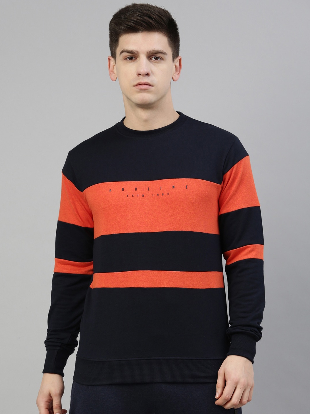 

Proline Men Navy Blue Striped Sweatshirt