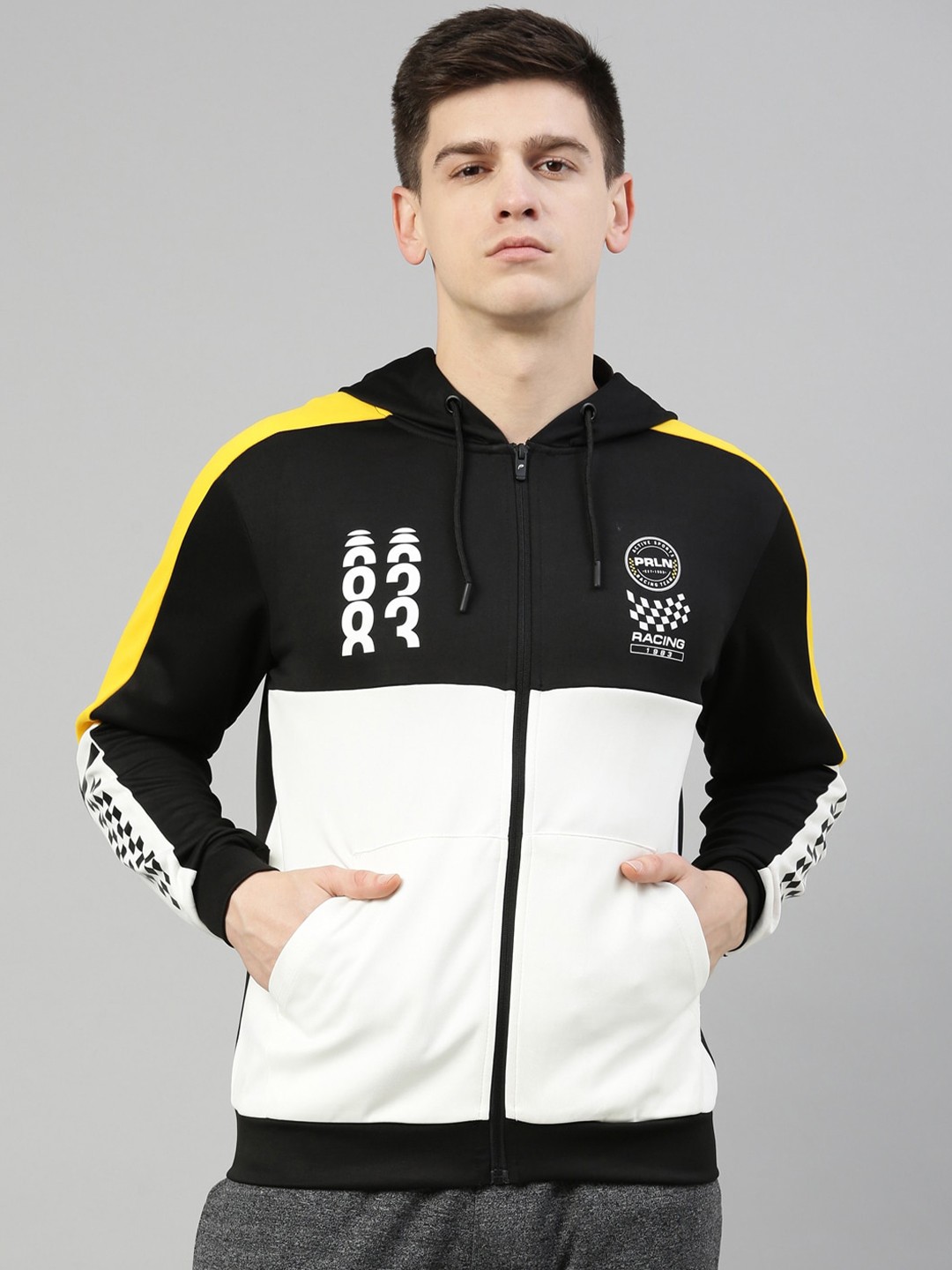 

Proline Men Black Colourblocked Hooded Sweatshirt