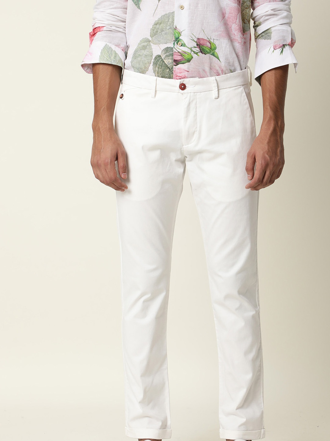 

RARE RABBIT Men Aps Mid-Rise Slim Fit Trouser, White