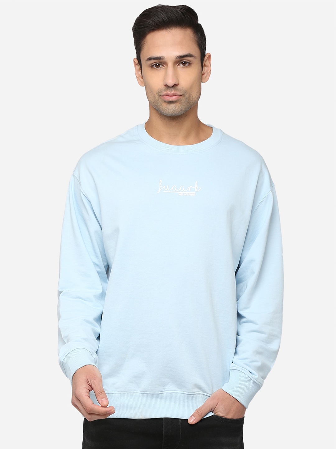 

FUAARK Men Blue Solid Oversized Sweatshirt
