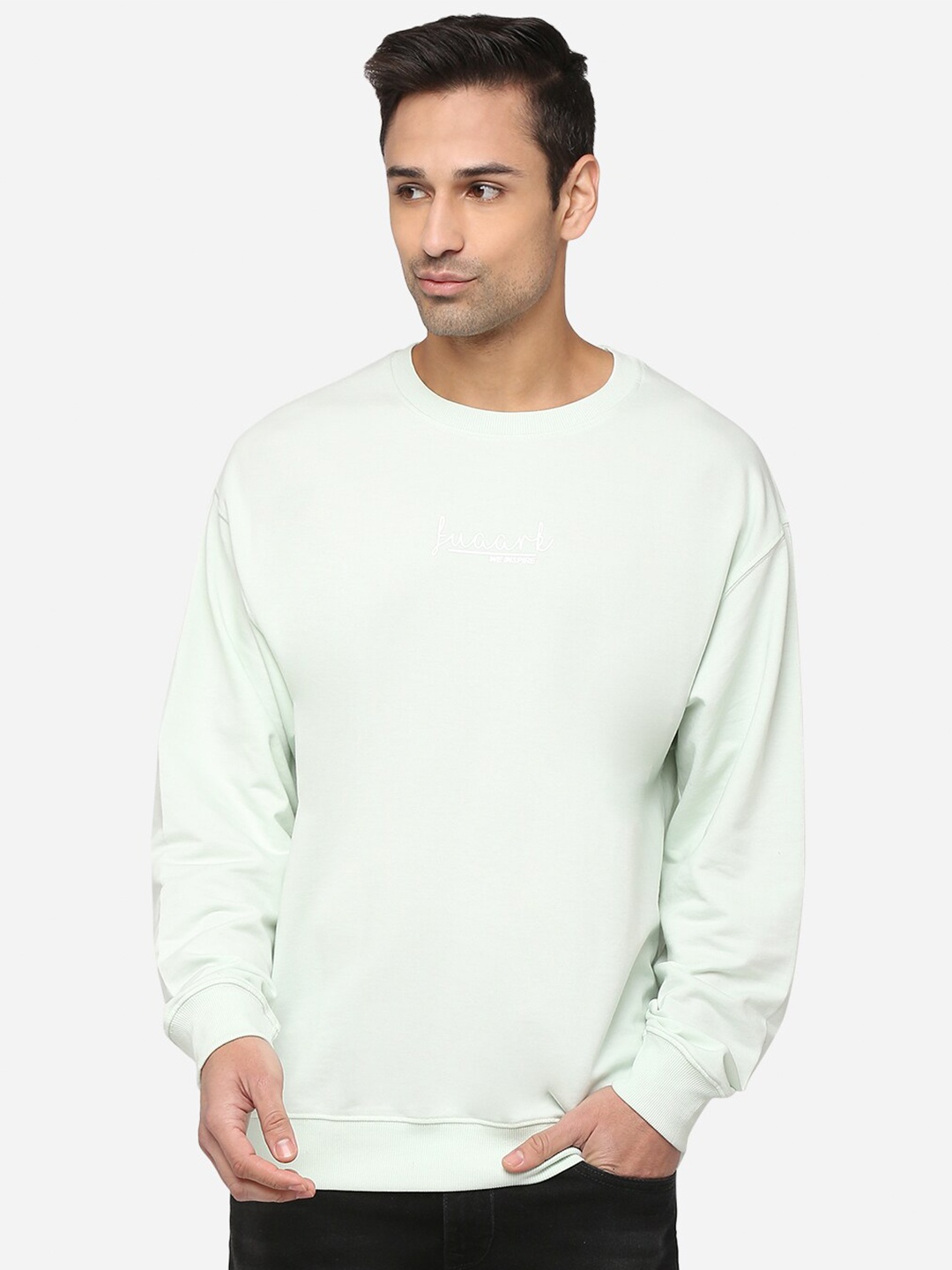 

FUAARK Men Solid Pista Green Oversized Sweatshirt