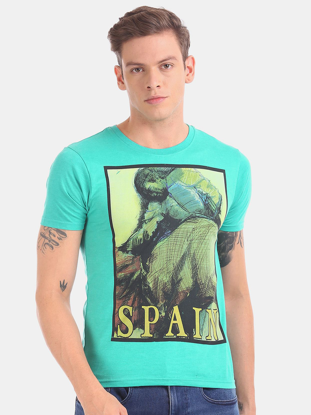 

Newport Men Blue Typography Printed Raw Edge T-shirt