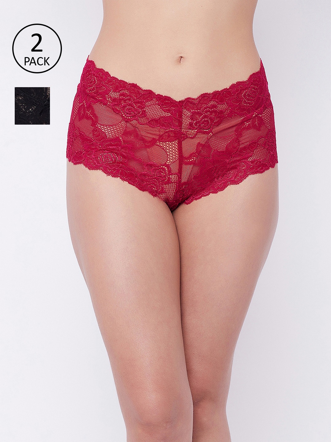 

SECRETS BY ZEROKAATA Women Pack of 2 Assorted Lace Hipster Breifs