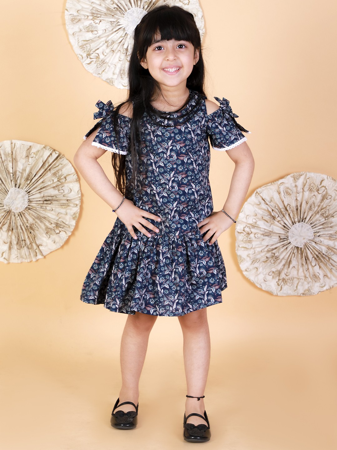 

LIL DRAMA Navy Blue Floral Drop-Waist Dress