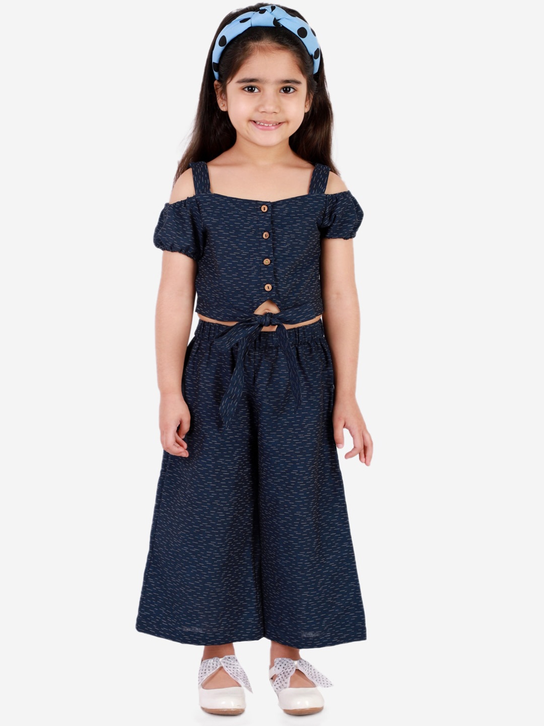 

LIL DRAMA Girls Navy Blue Printed Pure Cotton clothing set