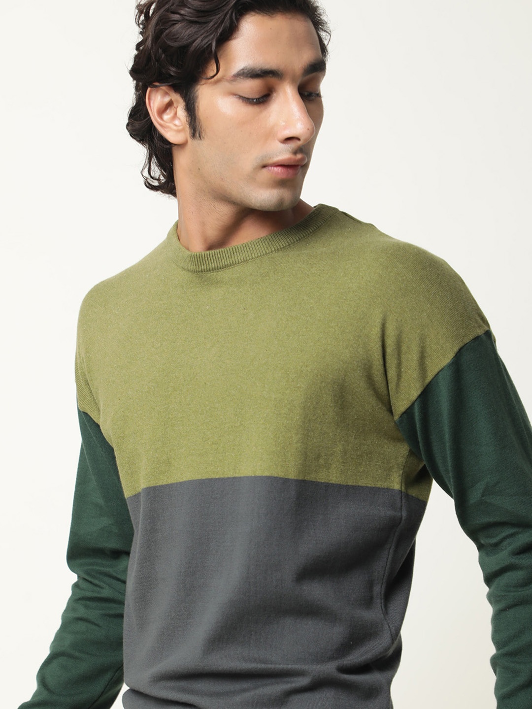 

RARE RABBIT Men Tanko Slim Fit Colourblocked Pullover Sweater, Green