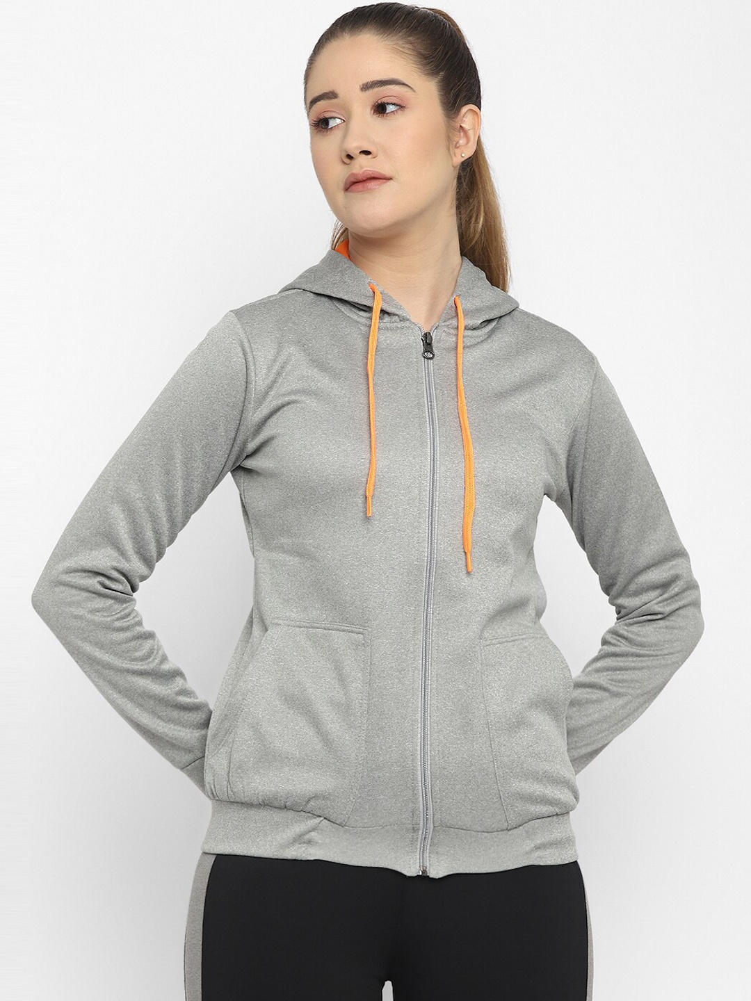 

OFF LIMITS Women Grey Melange storm gray Striped Lightweight Training or Gym Sporty Jacket