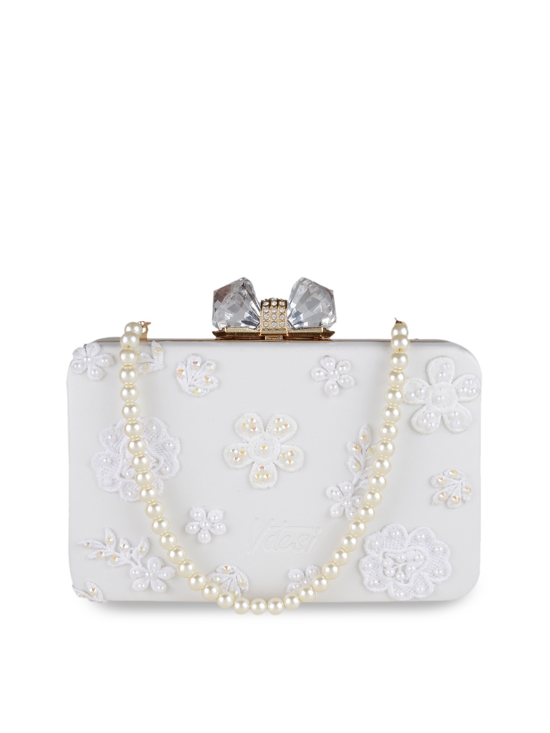 

Vdesi White Embellished Box Clutch