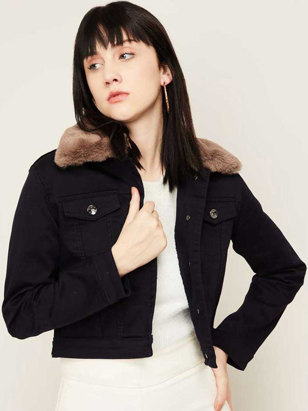 

Xpose Women Navy Blue Crop Tailored Jacket