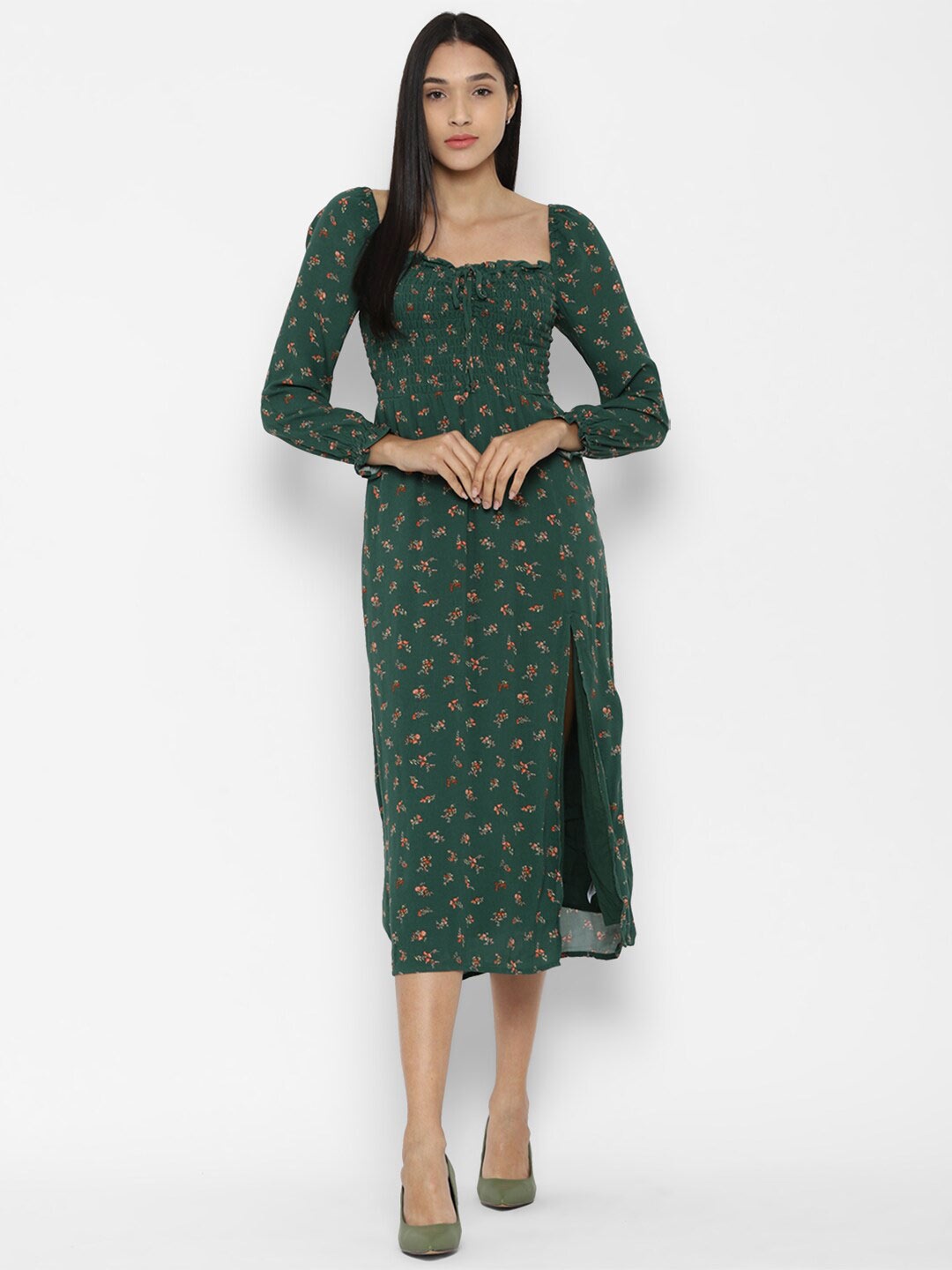 

AMERICAN EAGLE OUTFITTERS Women Green Floral Midi Dress