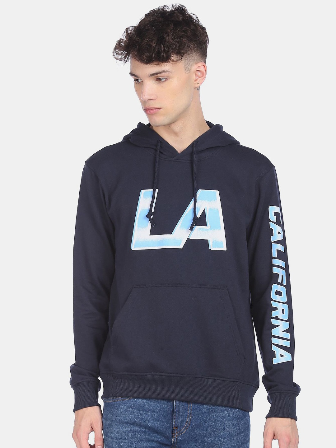 

Aeropostale Men Blue Printed Hooded Sweatshirt