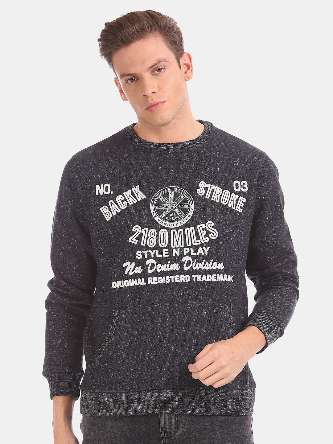 

Newport Men Grey Melange Printed Sweatshirt
