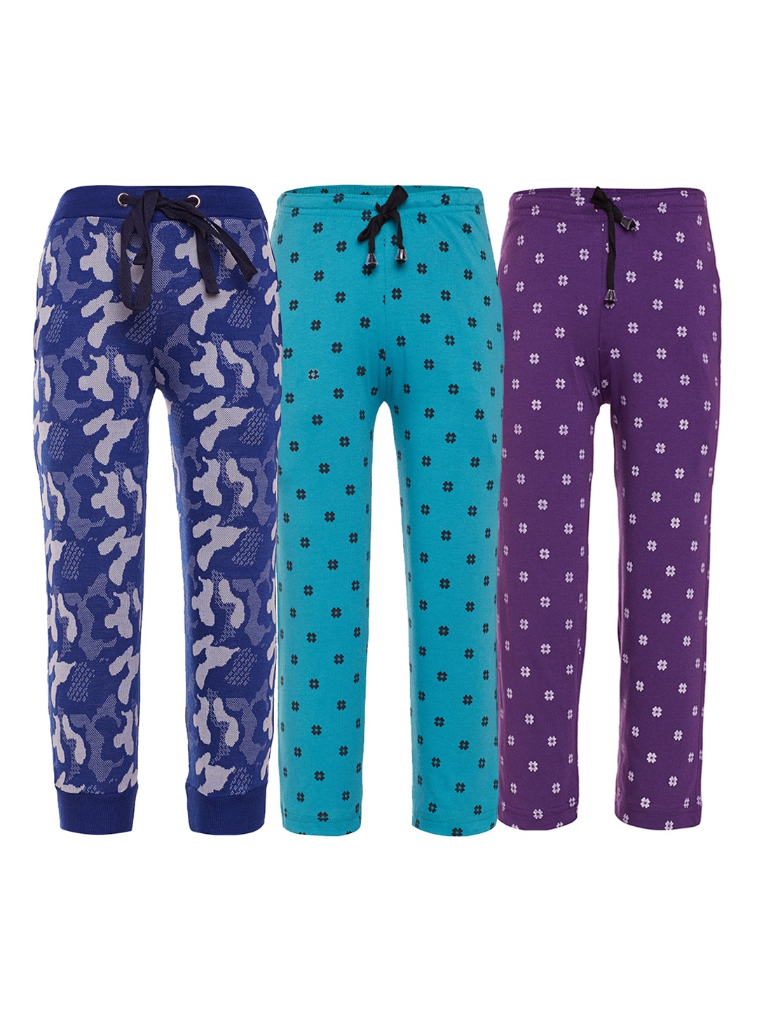 

VIMAL JONNEY Kids Pack Of 3 Printed Cotton Trackpants, Blue