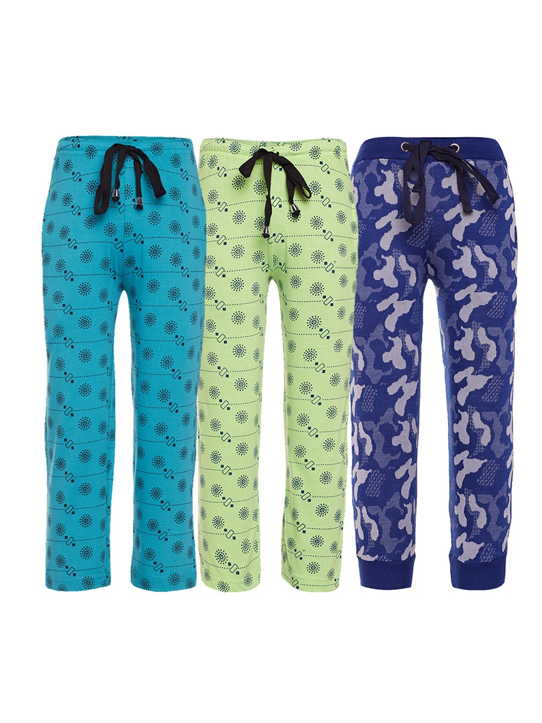 

VIMAL JONNEY Kids Pack of 3 Printed Cotton Track pants, Blue