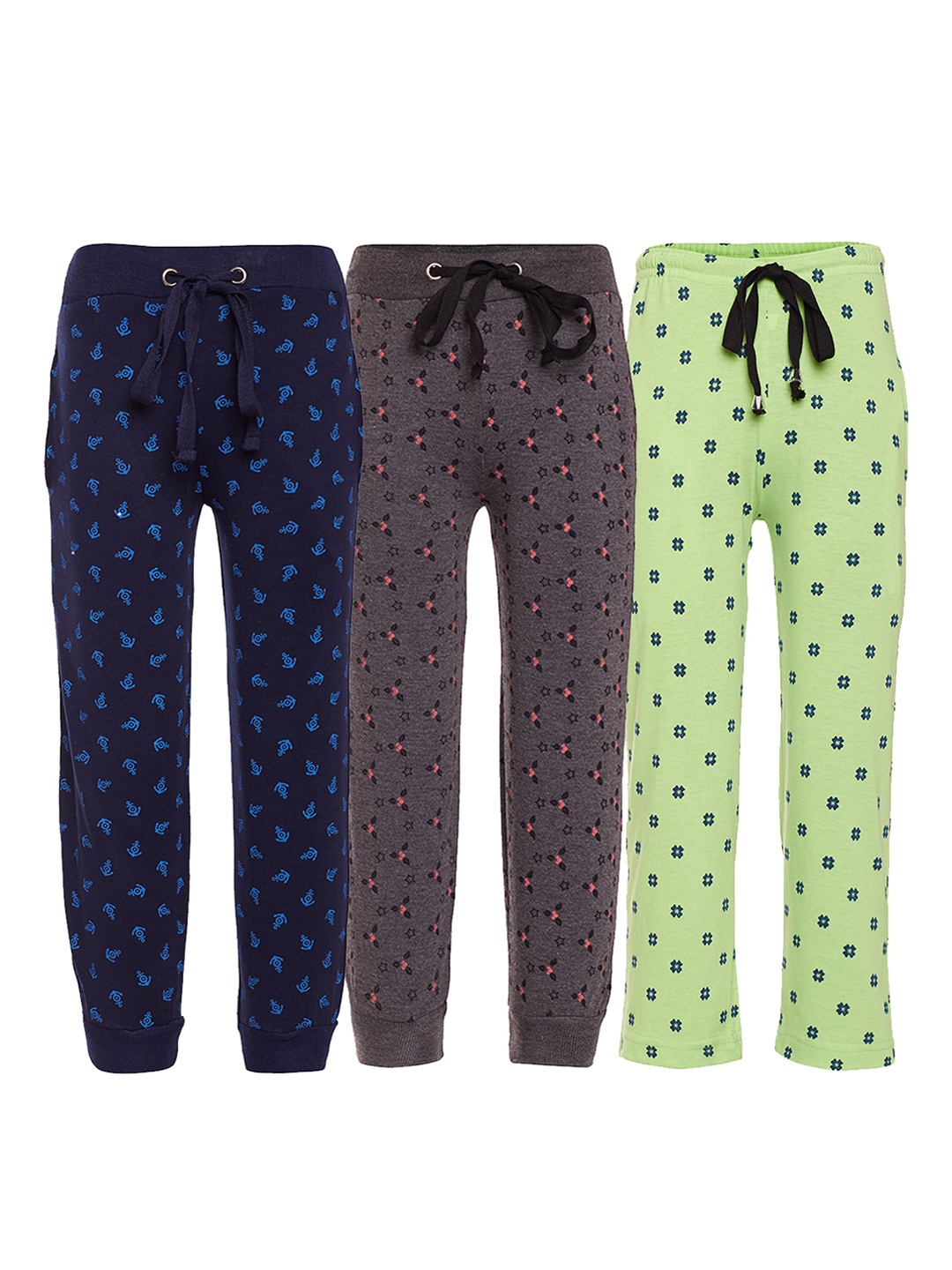 

VIMAL JONNEY Kids Pack Of 3 Navy Blue & Grey Printed Cotton Joggers