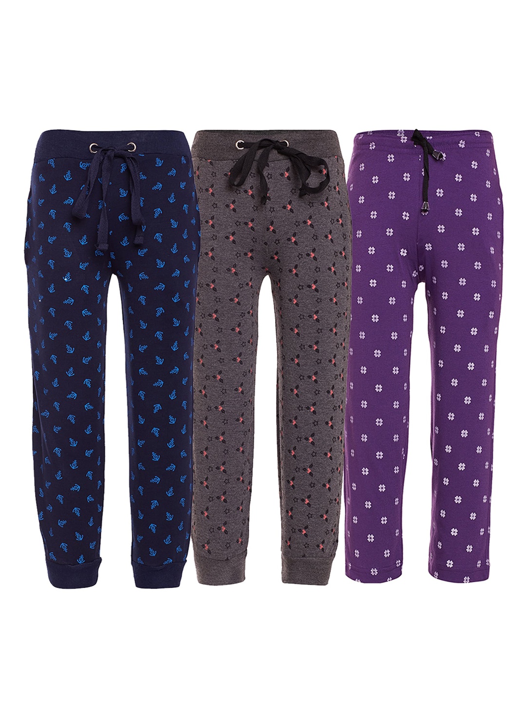 

VIMAL JONNEY Kids Pack Of 3 Printed Cotton Track Pants, Navy blue