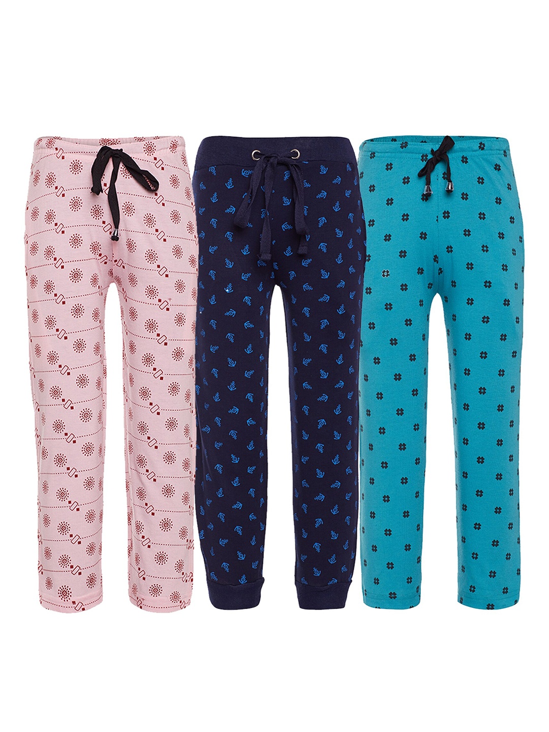 

VIMAL JONNEY Kids Pack Of 3 Pink Navy & Blue Printed Cotton Track Pants