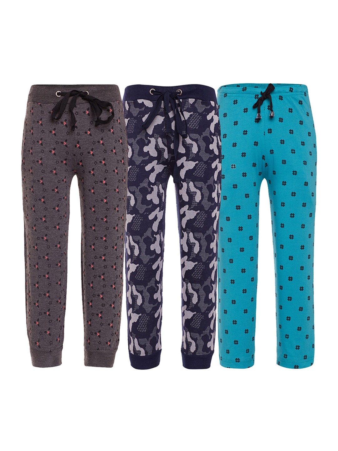 

VIMAL JONNEY Women Pack of 3 Grey & Blue Cotton Printed Track Pants