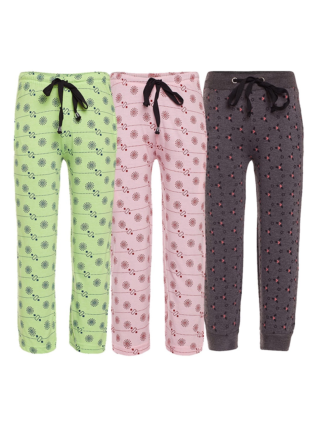 

VIMAL JONNEY Unisex Kids Pack Of 3 Printed Cotton Track Pants, Pink