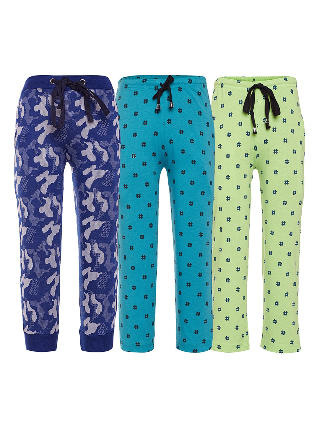 

VIMAL JONNEY Kids Pack Of 3 Printed Cotton Track Pants, Navy blue