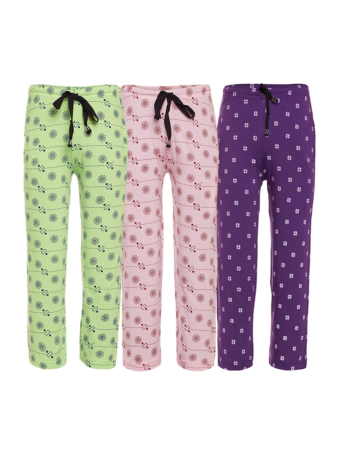 

VIMAL JONNEY Kids Pack Of 3 Pink & Green Printed Cotton Track Pants