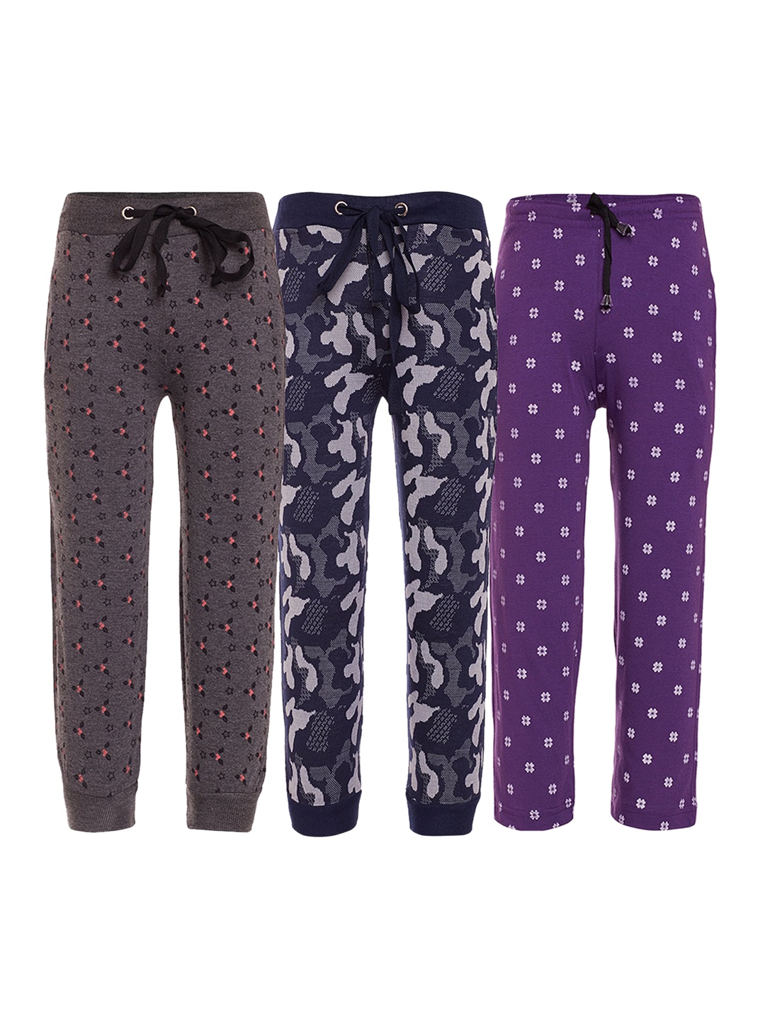 

VIMAL JONNEY Kids Pack Of 3 Printed Cotton Track Pants, Navy blue