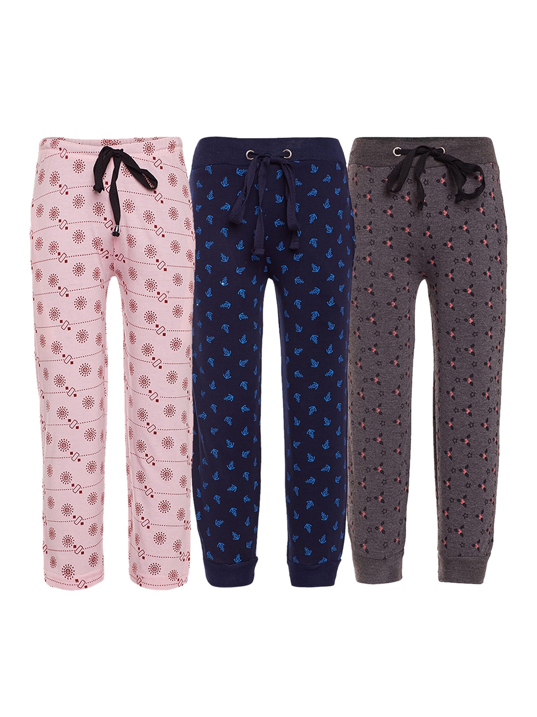 

VIMAL JONNEY Kids Pack Of 3 Pink & Navy Blue Printed Cotton Track Pants