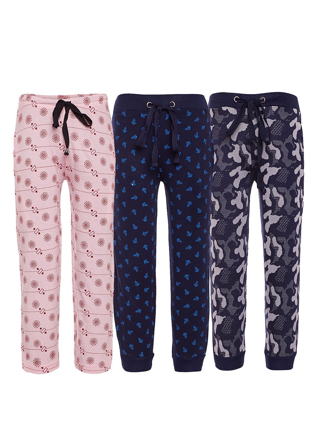 

MACK JONNEY Pack of 3 Pink & Navy Blue Cotton Printed Track Pants