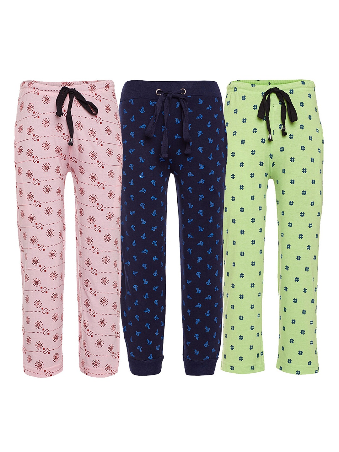 

MACK JONNEY Kids Pack Of 3 Printed Cotton Track Pants, Navy blue