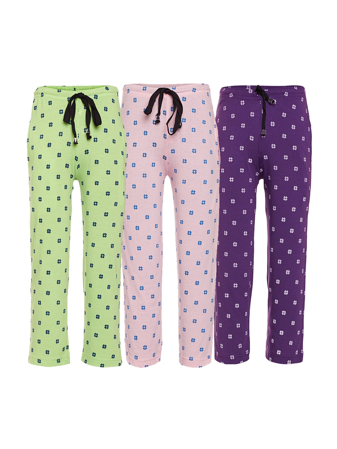 

VIMAL JONNEY Women Pack of 3 Pink & Green Cotton Printed Track Pants