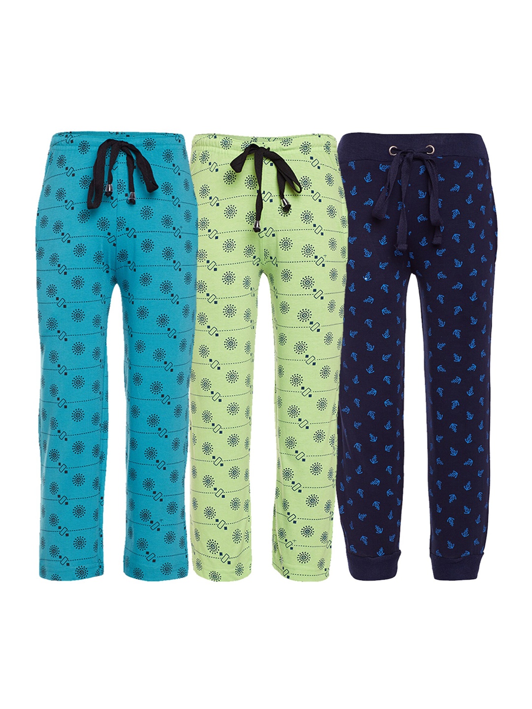 

VIMAL JONNEY Unisex Kids Pack Of 3 Printed Cotton Track Pants, Blue