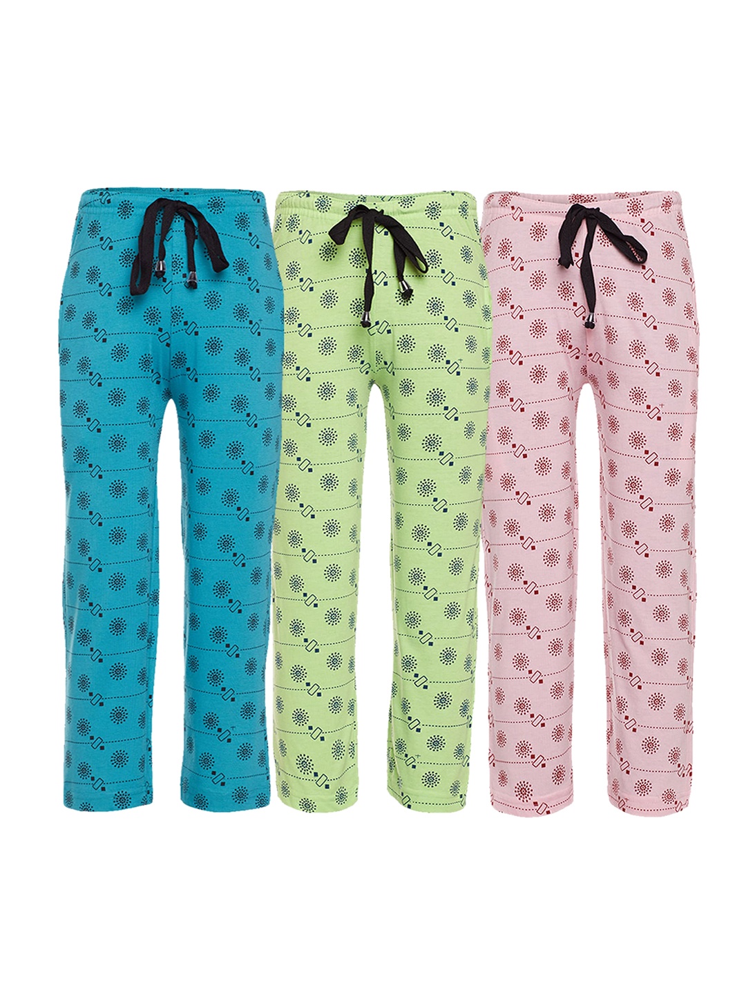 

VIMAL JONNEY Kids Pack Of 3 Printed Cotton Track Pants, Blue