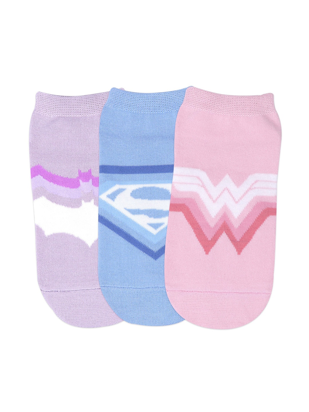 

Balenzia Women Pink & Blue Pack of 3 Justice League Combed Cotton Ankle Length Socks