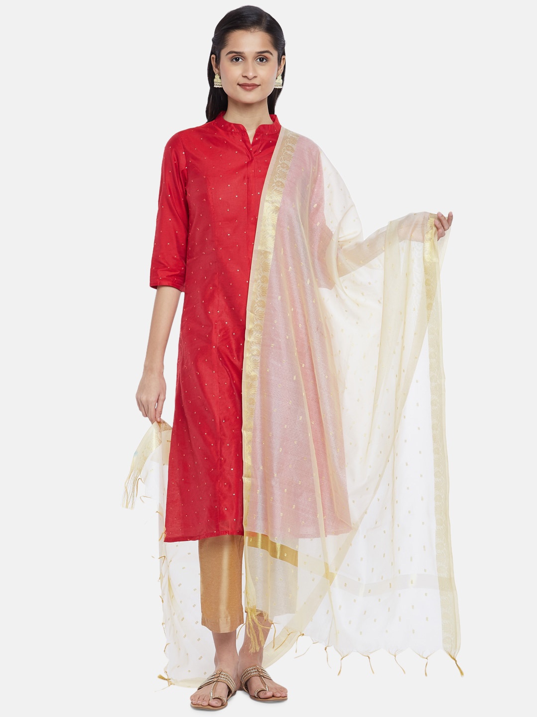 

RANGMANCH BY PANTALOONS Women Off White Woven Design Dupatta